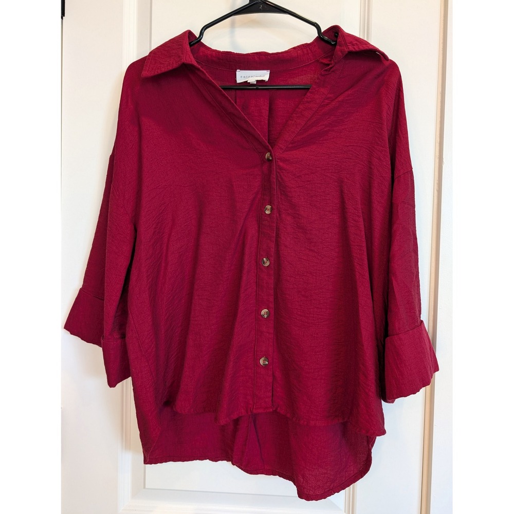 Entro Textured Oversized Red Button Down Shirt